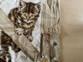 Vintage Katzenkalender Tuch 1981 Katzenmotiv Nostalgie