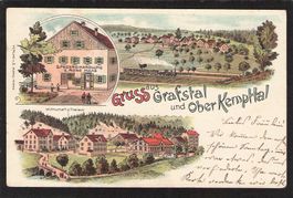 Litho Gruss aus Grafstal und Ober-Kempthal ZH , gel. 1909