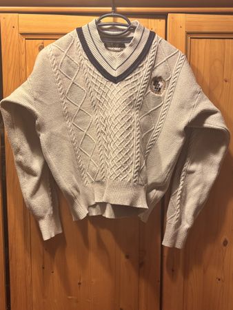 Pull beige col V light academia, taille S 36