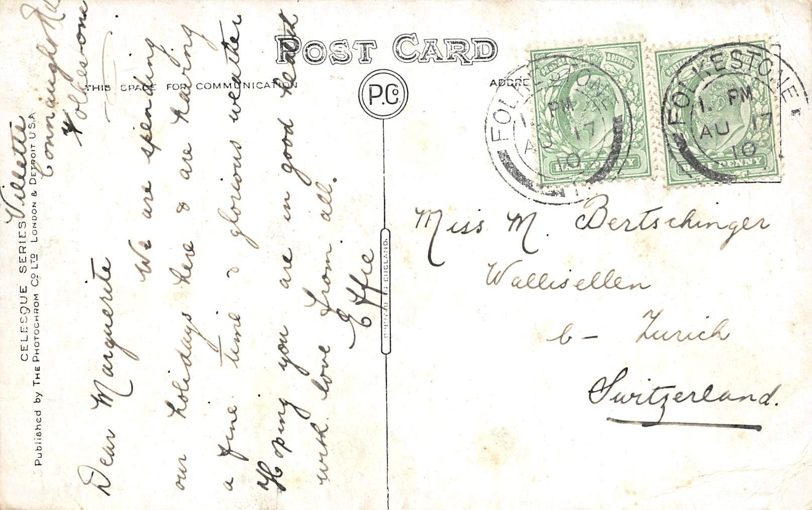 Cartoline postali: Folkestone Kent, Lower Sandgate Road – Usato da Ottikon b.Kemptth. venduto da Neptun1974 1