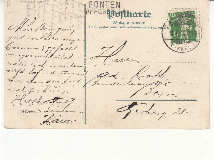 Ansichtskarten: Appenzell 1911, mit Stabstempel Gonten – Gebraucht aus Bürglen TG von StampGraf 1