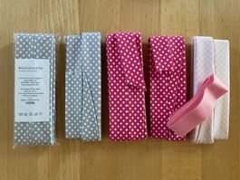 Schrägband-Set: Grau und Pink mit Punkten