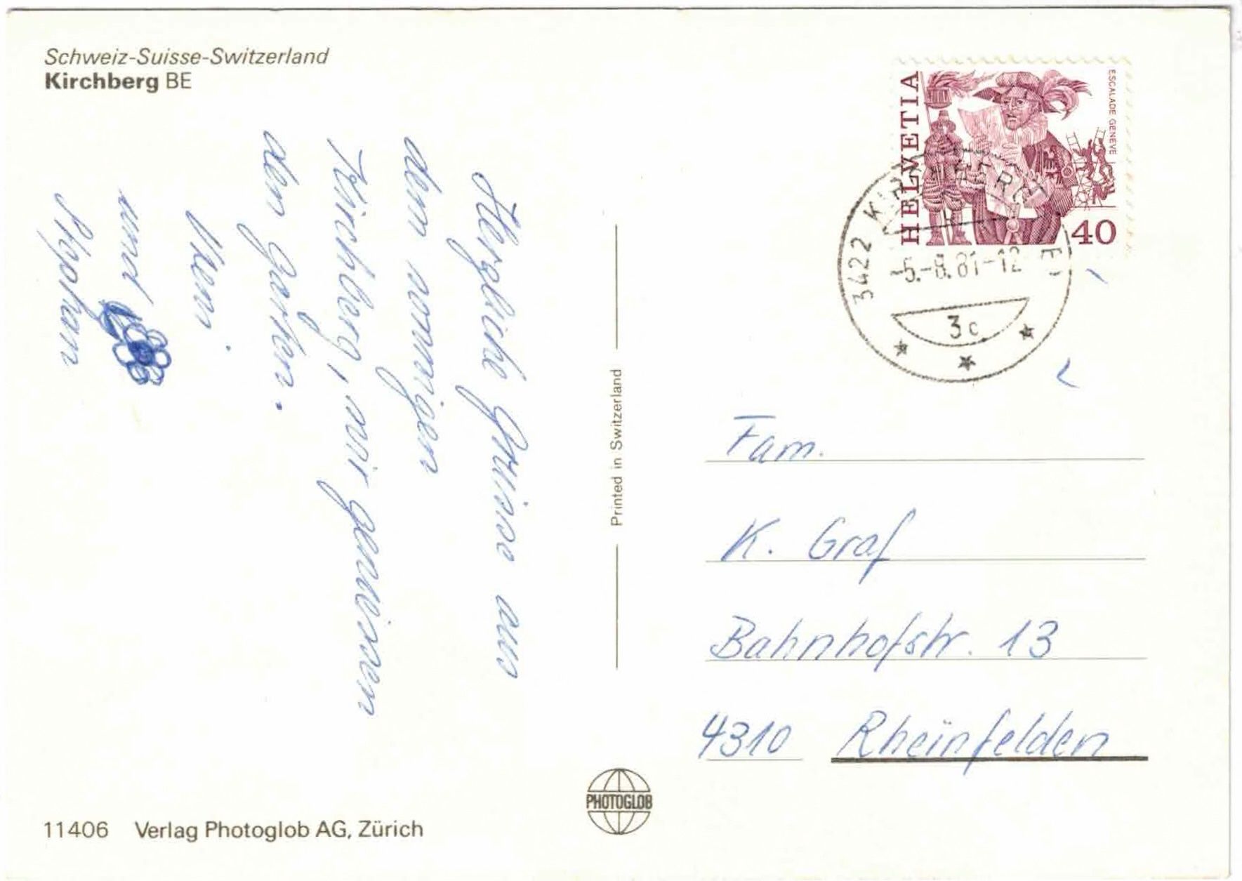 Cartoline postali: KIRCHBERG  Generalansicht ca. 1975 (BE) – Usato da Oberdorf BL venduto da Hopfehuepfer 1