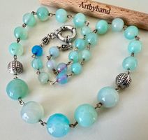 Meerblaues Opalit Collier im Verlauf - 53cm lang 60g Vintage