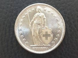 2 Franken 1965 -stgl. Top!  Silber