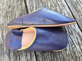 Babouches/Leder violett/gelb-Ledersohle (37)