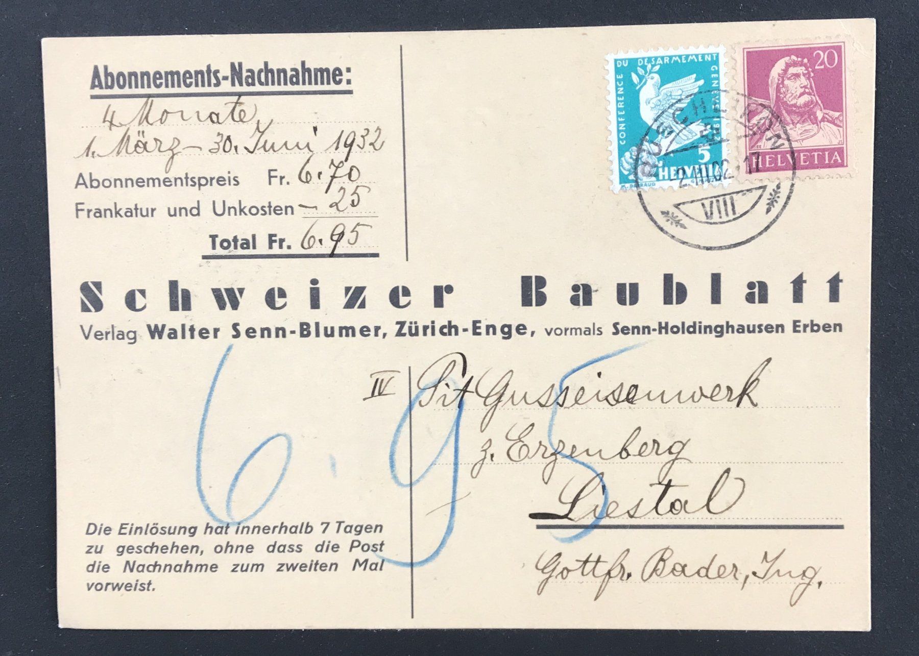 Tutti i francobolli: POSTKARTE SCHWEIZER BAUBLATT 1932 – Usato da Ostermundigen venduto da Kari1937