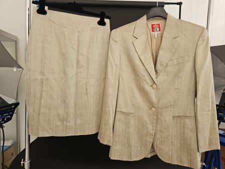 Veste et Jupe Vintage "Easy Mondrian" en Soie beige/dorée