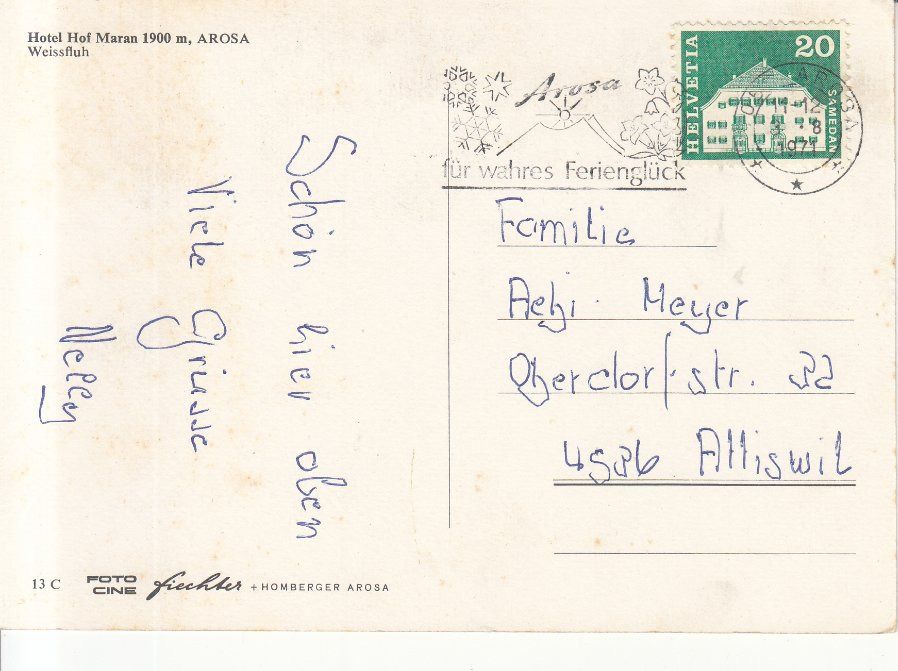 Cartoline postali: Arosa Hof Maran 1971 – Usato da Bürglen TG venduto da StampGraf 1