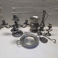 Zinn Sammlungs-Konvolut Kerzenleuchter Vase Schale usw.