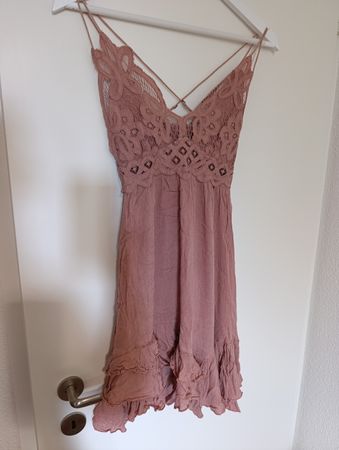 Free People Lace Mini Dress Pink Strappy Back Size XS