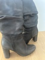 Dark Grey Leather Mid-Calf Boots with 8cm Block Heel – Excel