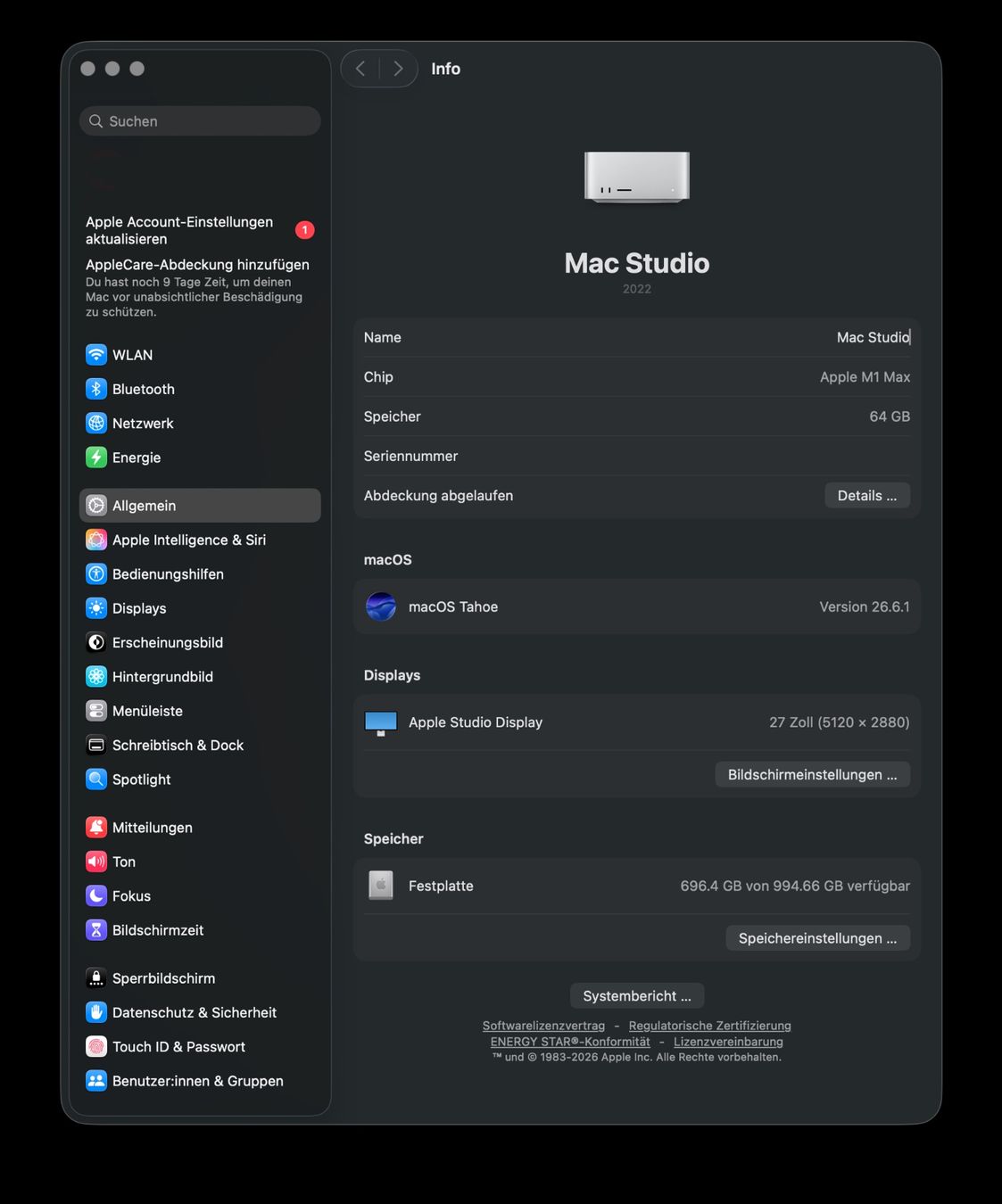 Apple PCs: Mac Studio M1 Max, 64 GB RAM, 1TB – Gebraucht aus Luzern von sofalounge 6