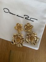 Oscar de la renta golden flowers earrings clips 