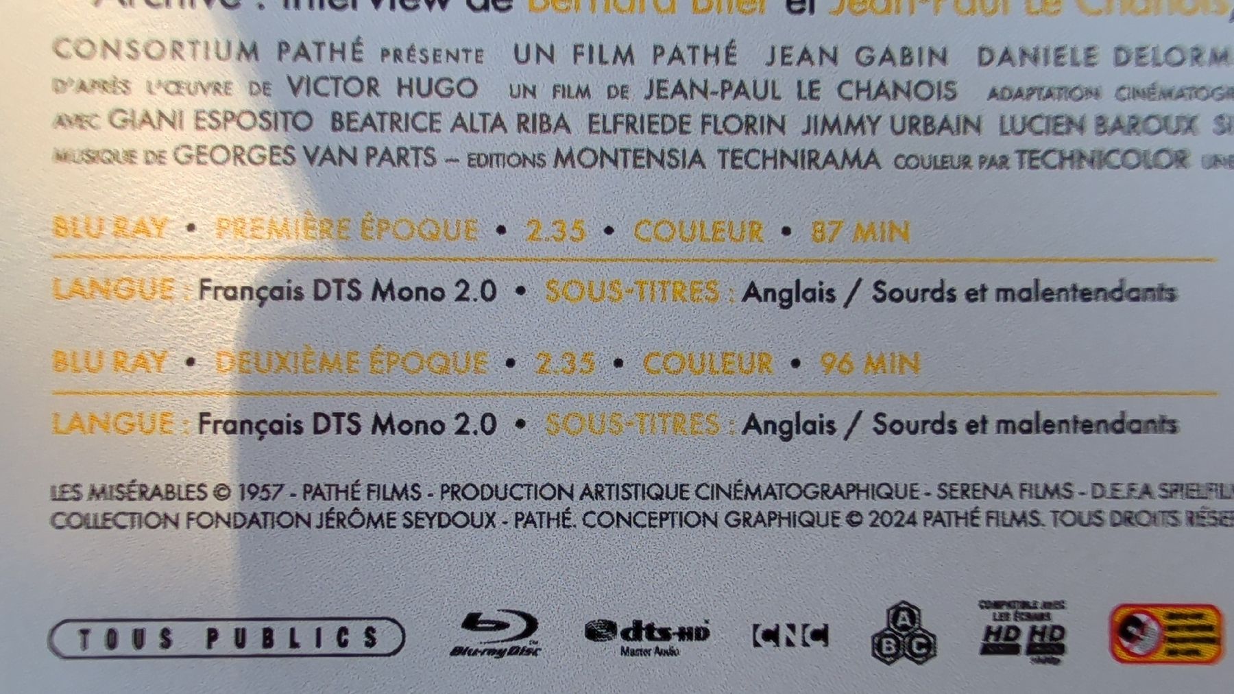 Tutti i DVDs: Blu-ray Les Misérables Jean Gabin Neuf  – Nuovo (secondo la descrizione) da Renens VD venduto da tartompion 2