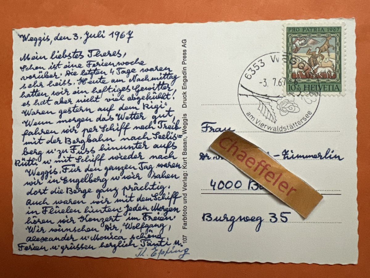 Ansichtskarten: 1967. Weggis – Gebraucht aus Zürich von Chaeffeler 1