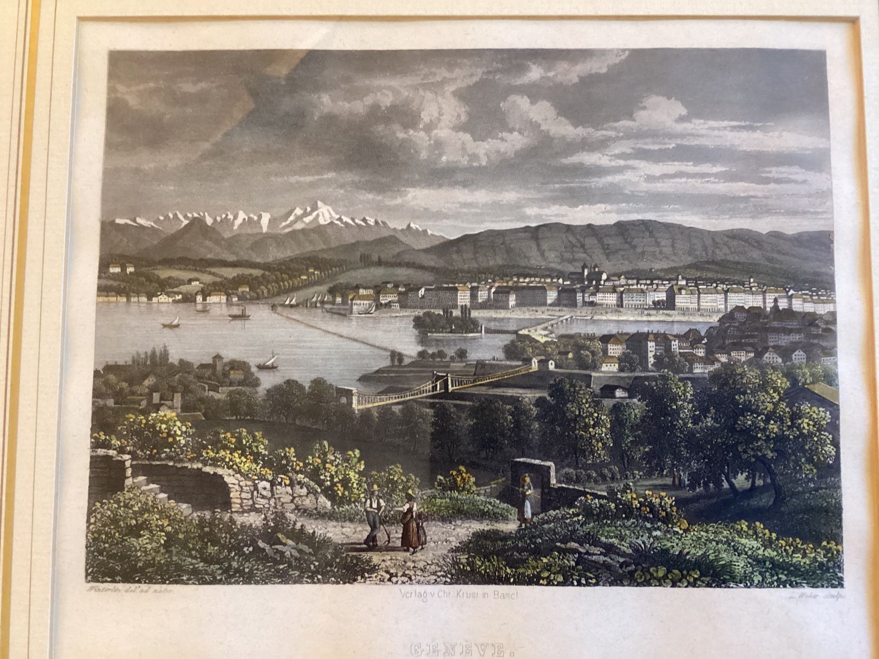 Grafiken & Lithographien: Lithographie ville de Genève, peinte, – Gebraucht aus Lausanne von lavirgule 1