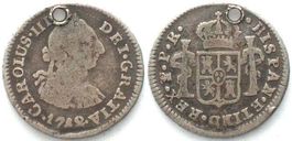 BOLIVIEN 1/2 Real 1782 PR, PTS, CARLOS III. Silber