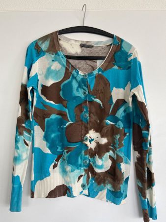 Damen Sommer-Strickjacke Gr M feinste BW in blau/braun/weiss