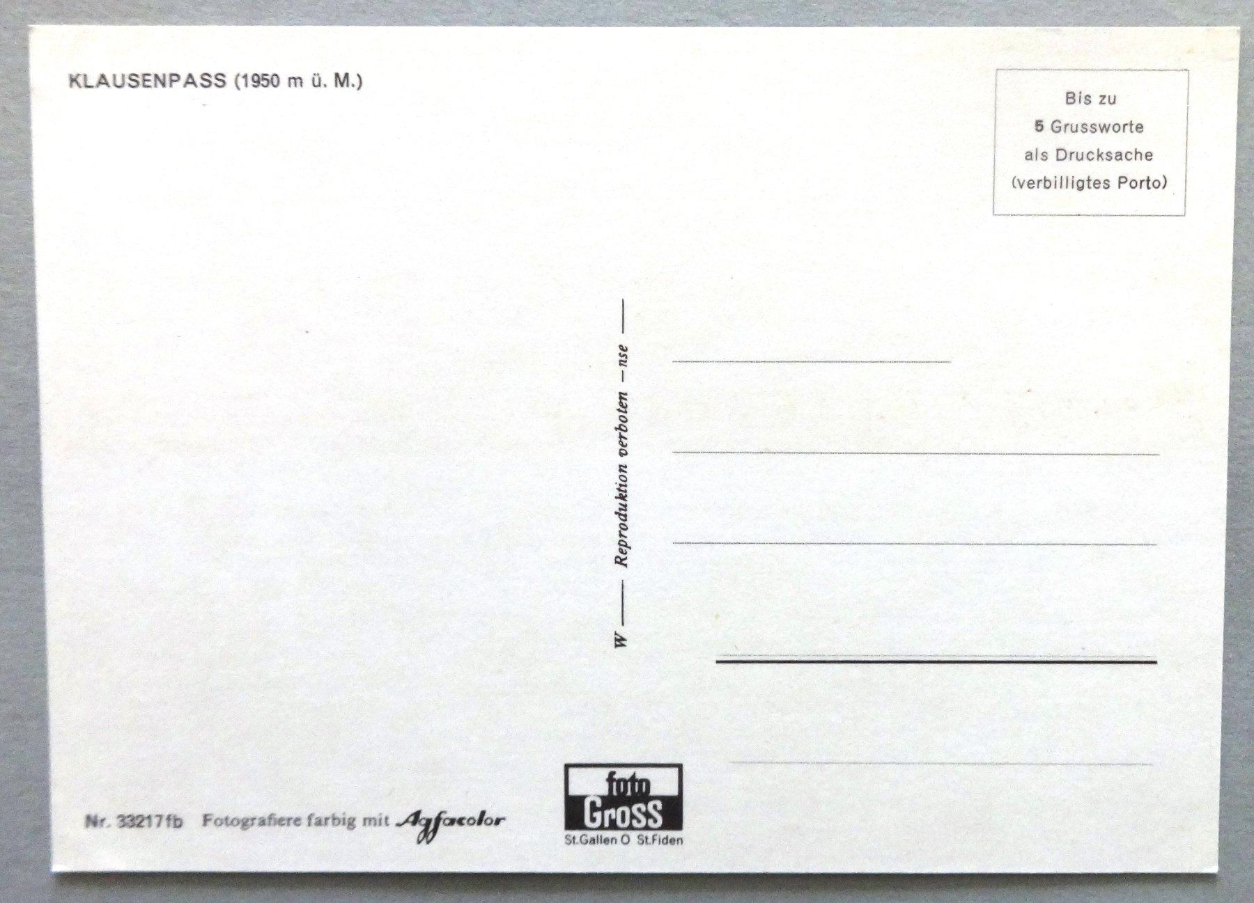 Cartoline postali: Klausenpass (1950 m ü.M.) – Usato da Fétigny venduto da Billy2miny 1