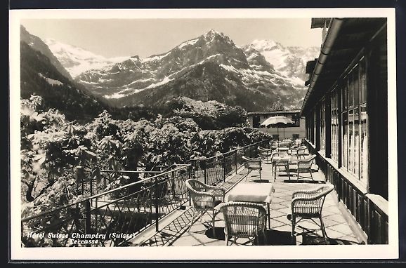 Cartes postales: AK Champéry, Hotel Suisse, Terrasse – D'occasion à Berlin par bartko-reher