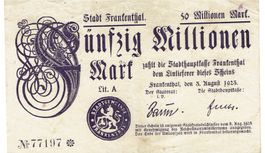 Frankenthal 50 Mil.Mark LitA 2 U-Schriften 03.08.1923 VZ-VZ+