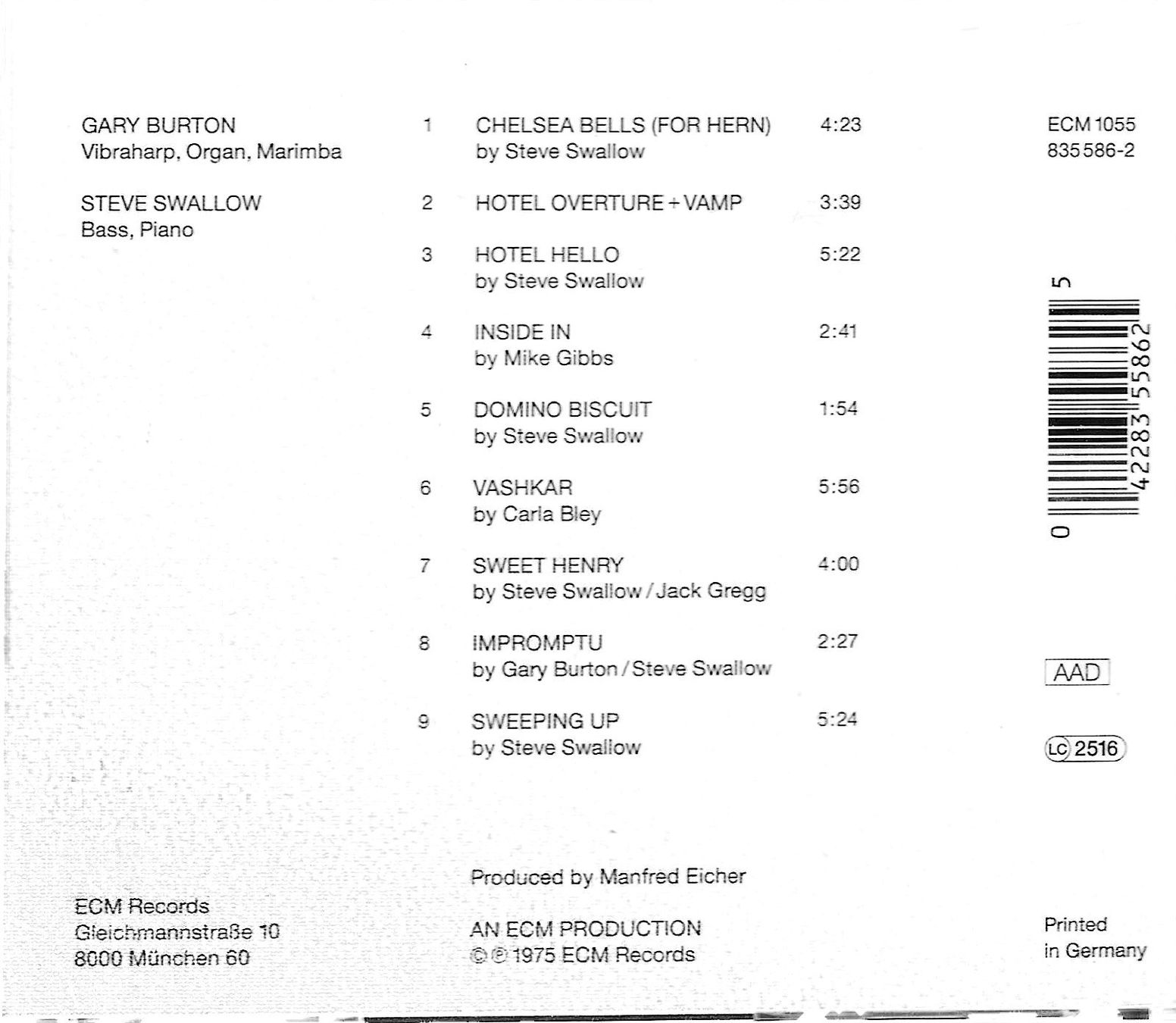 CD: Gary Burton & Steve Swallow - Hotel Hello – Usato da Savagnier venduto da Ne2065 1