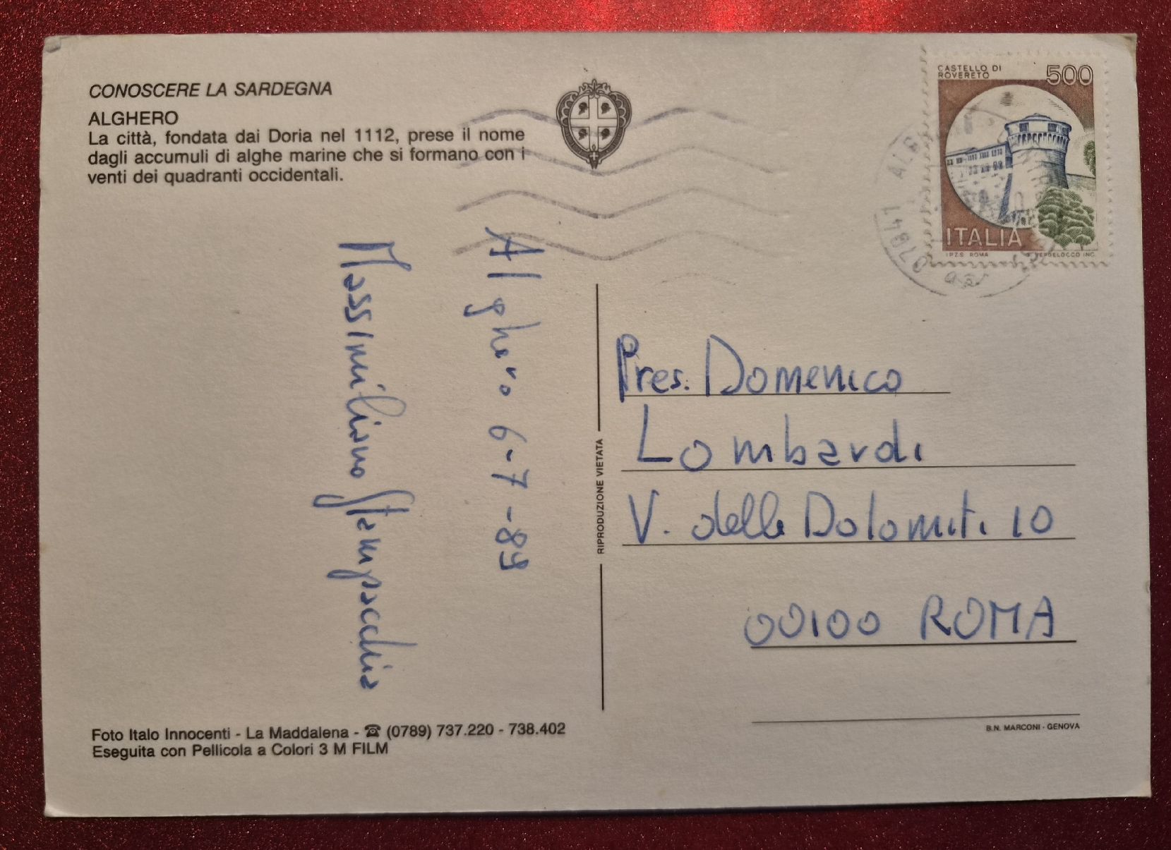 Cartoline postali: Alghero Sardegna 1989 – Usato da Melchnau venduto da Arthurius 1