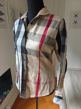 BURBERRY classic beige check button down shirt M cotton