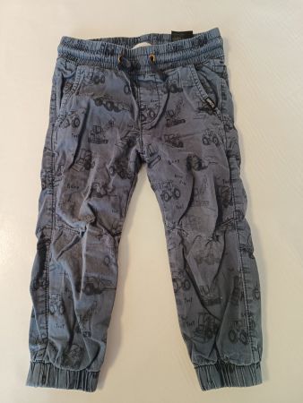 H&M gefütterte Hose Gr 98 Kinder Blau Bagger Kran (mit Loch)