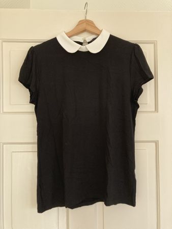 Bluse Hallhuber schwarz mit weissem Kragen L