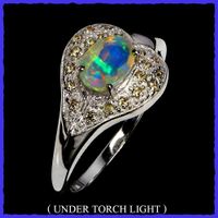 ♛ Opal / gelbe Saphire 925 Silberring (Herz)