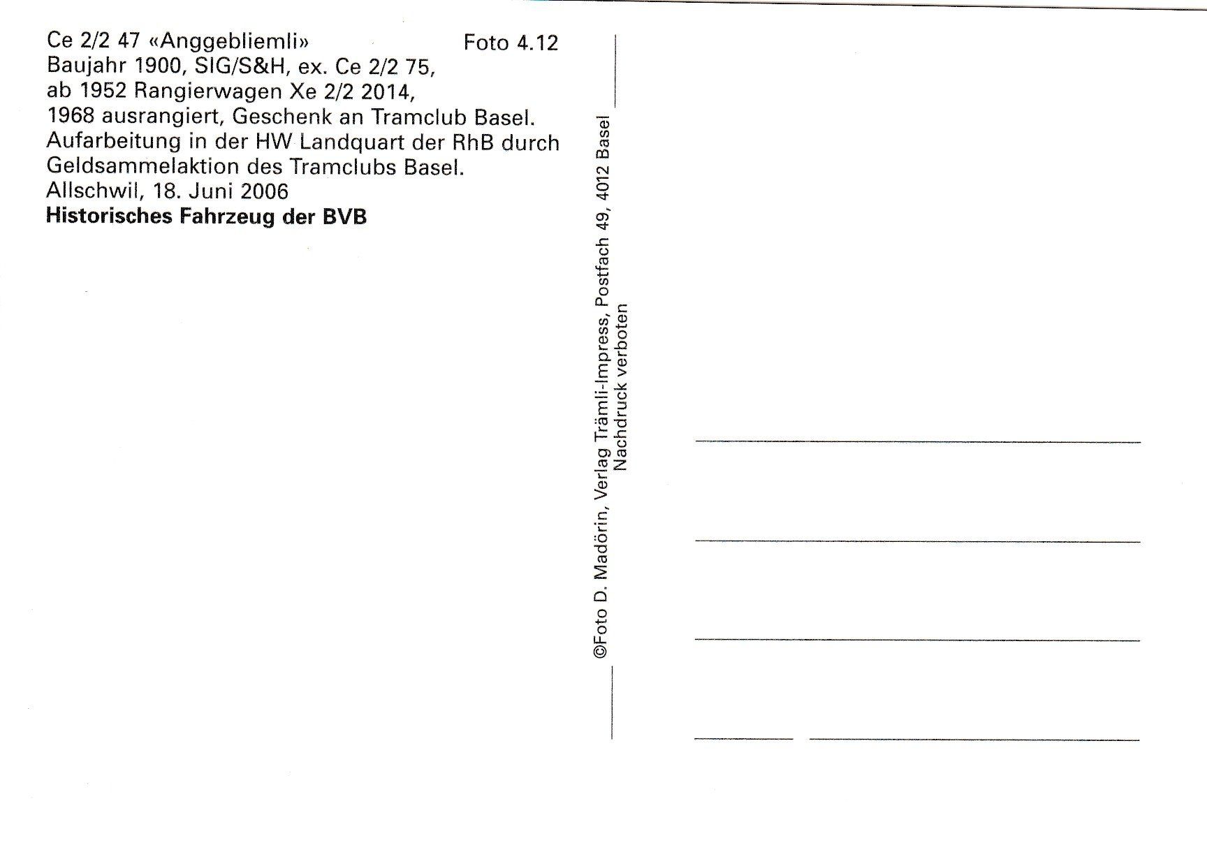 Cartoline postali: Strassenbahn Basel BVB Ce 2/2 47 – Nuovo e nell'imballaggio originale da Ettingen venduto da Pantograph163 1