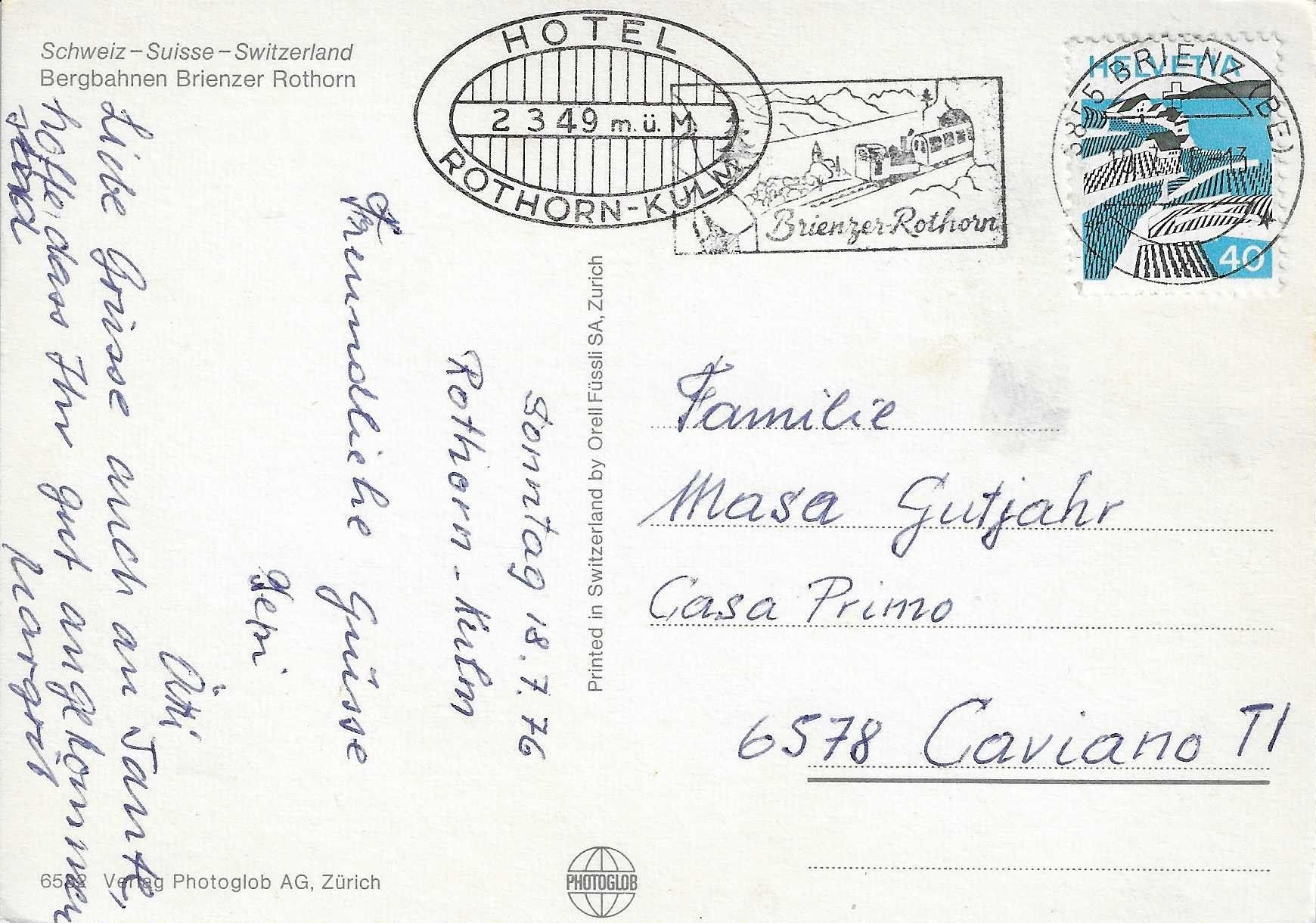 Cartoline postali: Bergbahnen Brienz Rothorn BE – Usato da Rothrist venduto da Stranglehold 1