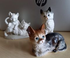 3 Keramik-Katzenfiguren, Vintage, Deko, Sammlerstücke