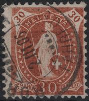 30 Rp. Stehende Helvetia mit seltener ABART "HELVETTA"