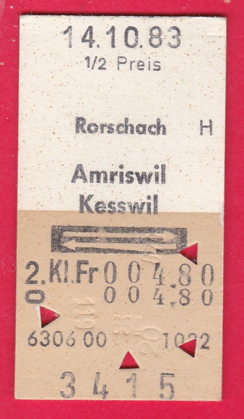Biglietti: KARTON BILLETT, RORSCHACH - KESSWIL, 2.KLASSE, RETOUR, HALBT – Usato da Oberrieden venduto da Gebirgsstelze