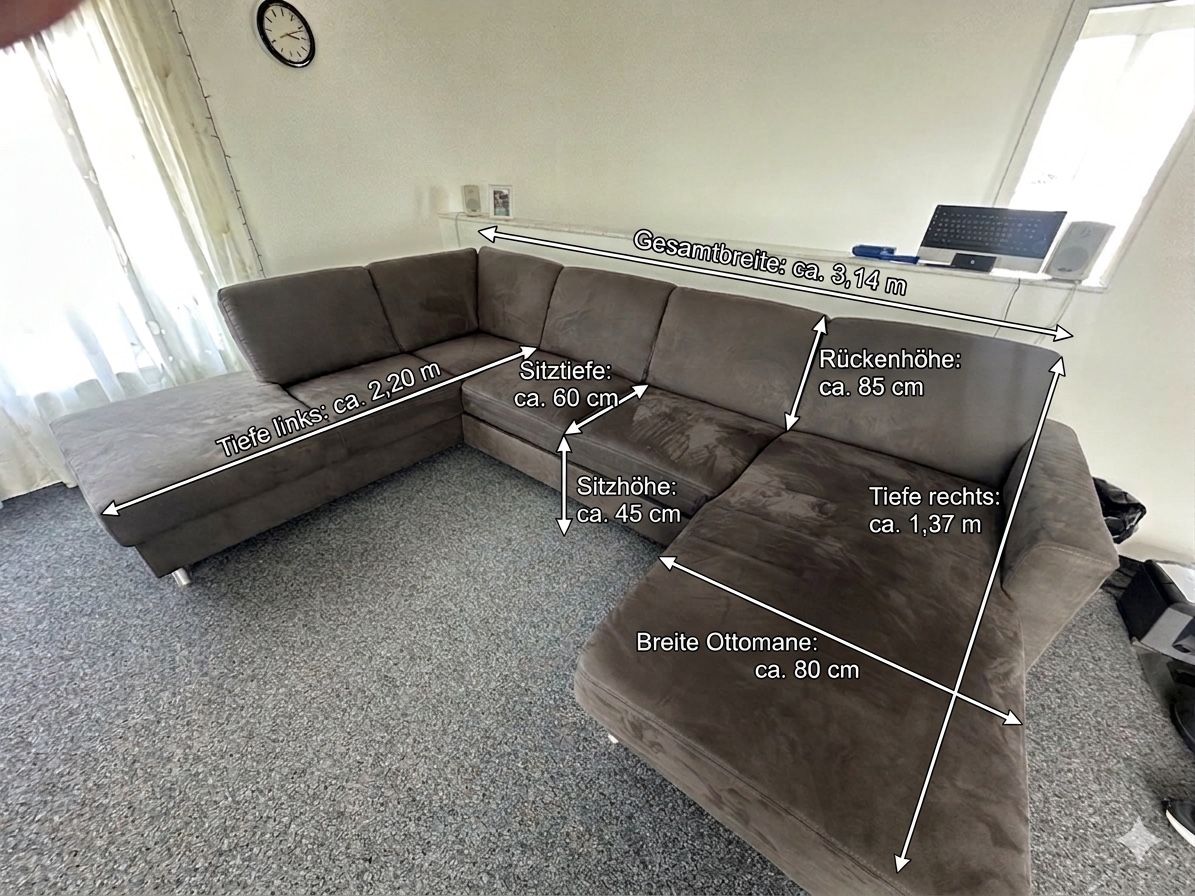 Sofas: Ecksofa mit Schlaffunktion und Stauraum, grau, 3.14m – Gebraucht aus Amriswil von Rederic7