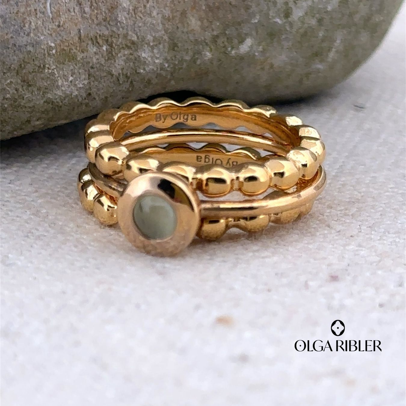 Olga Ribler Anelli: Edelstahl  Ring SET mit Prehnit Ring Ringgrösse 52 – Nuovo (secondo la descrizione) da Luzern venduto da Schmuckoutlet
