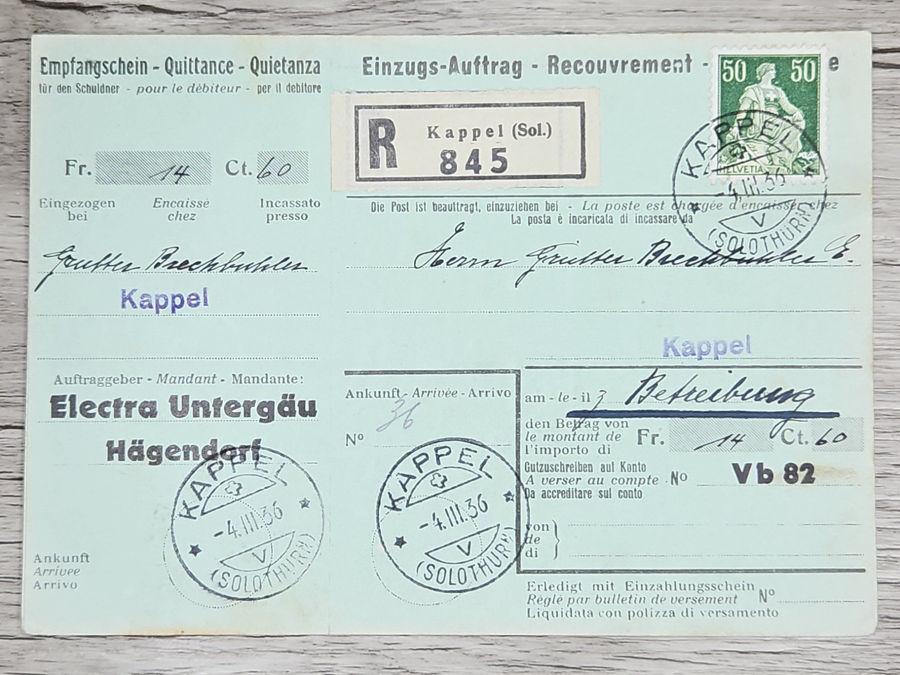 Tutti i francobolli: CL04 Carte Postale + Timbre Suisse 1936 – Usato da Cousset venduto da Patrick_Collections