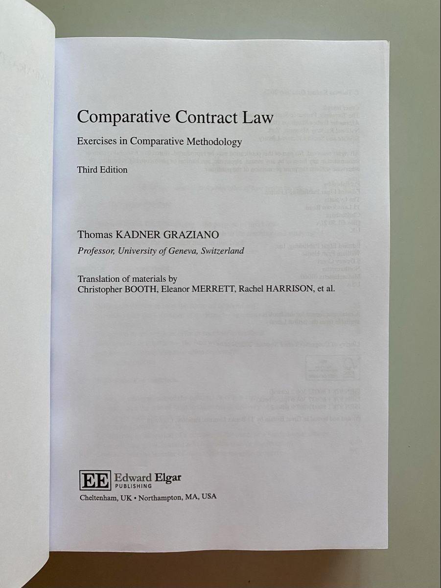 Livres: Comparative Contract Law - Thomas Graziano (3rd edition) – D'occasion à Genève par Januacoeli 1