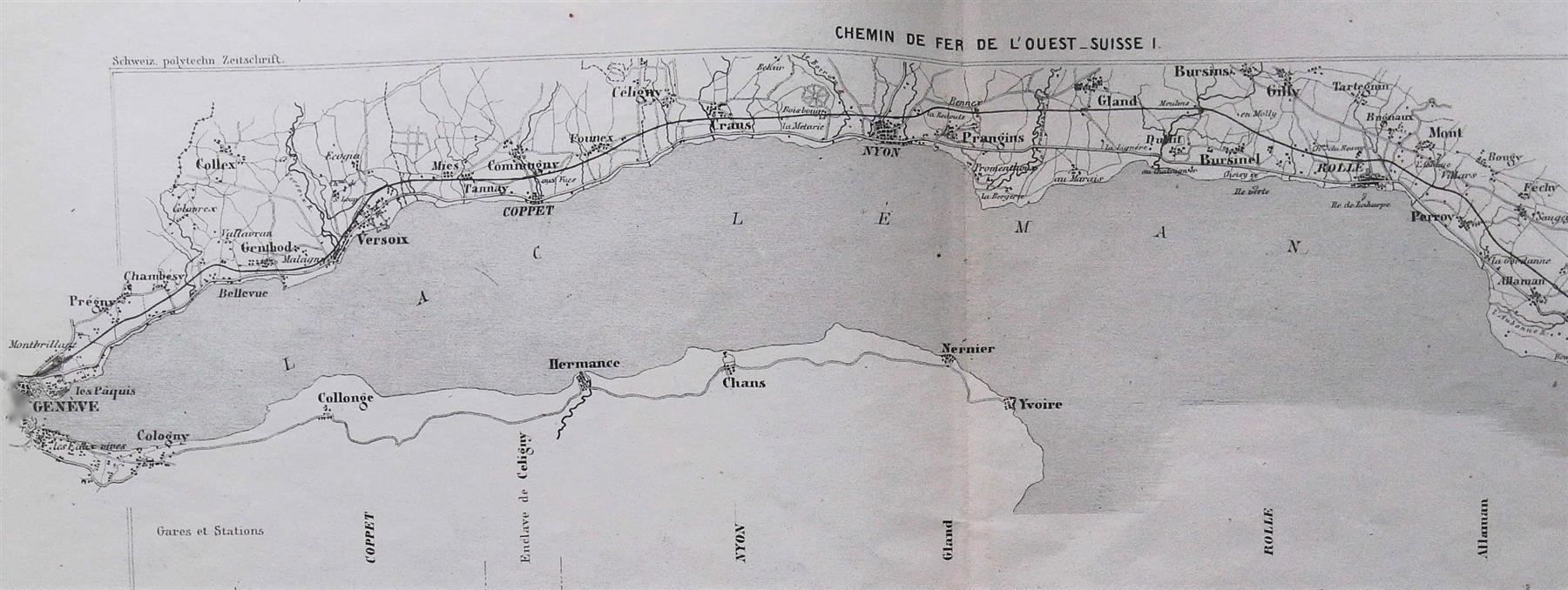 Landkarten & Atlanten: Chemin de Fer Genève Morges 1861 – Gebraucht aus Rafz von booksell 1
