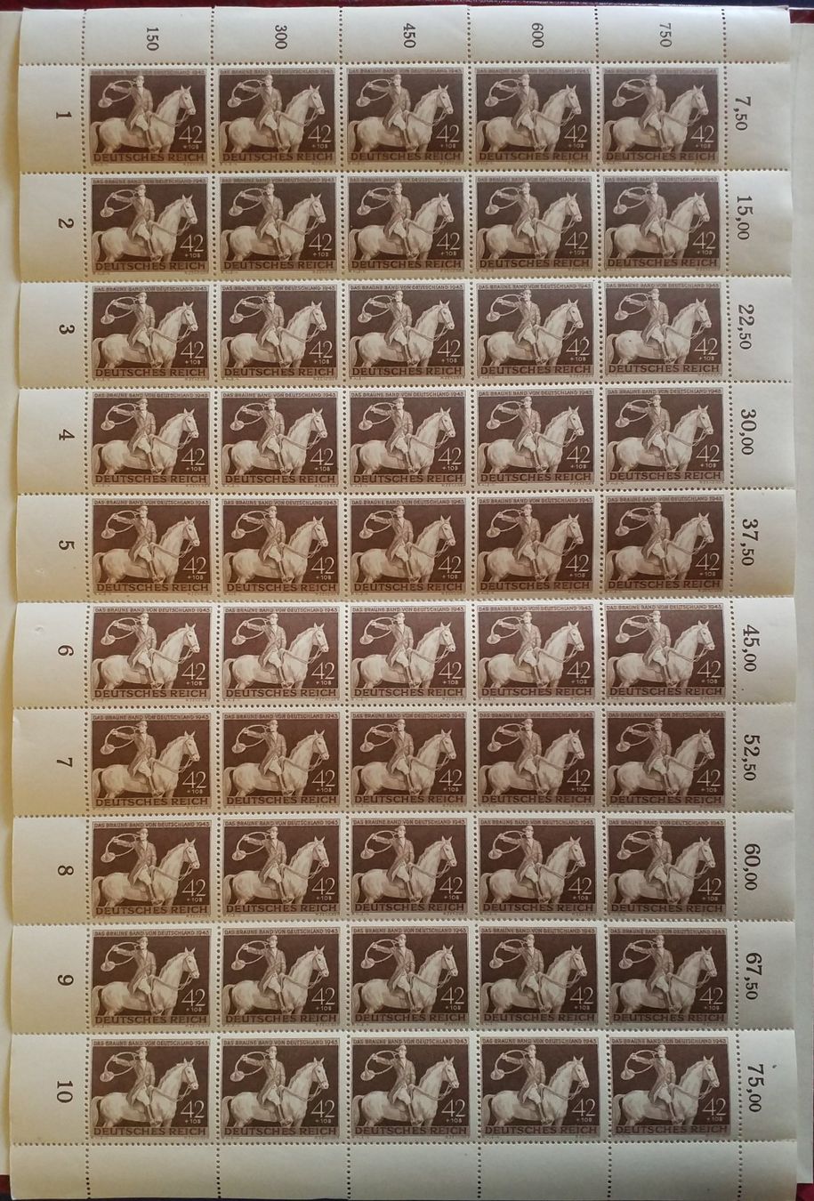 Tutti i francobolli: 1943, Reiter mit Pferd im 50-Bogen postfrisch selten – Nuovo (secondo la descrizione) da Baden venduto da Eggi