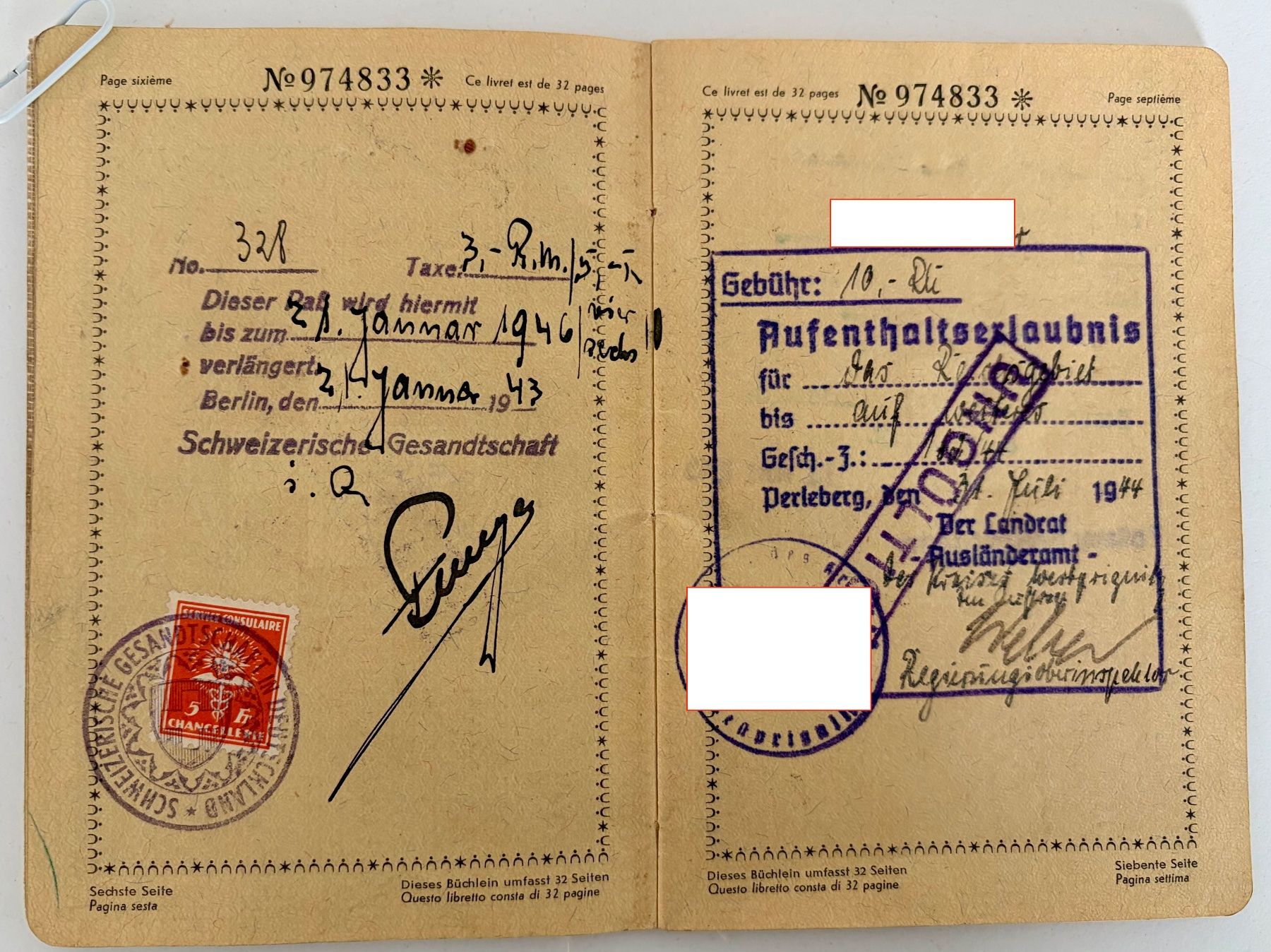 Documenti: Schweizer Pass / Reisepass 1940 - 1946  WW2 – Usato da Safenwil venduto da gemeinsamX 4