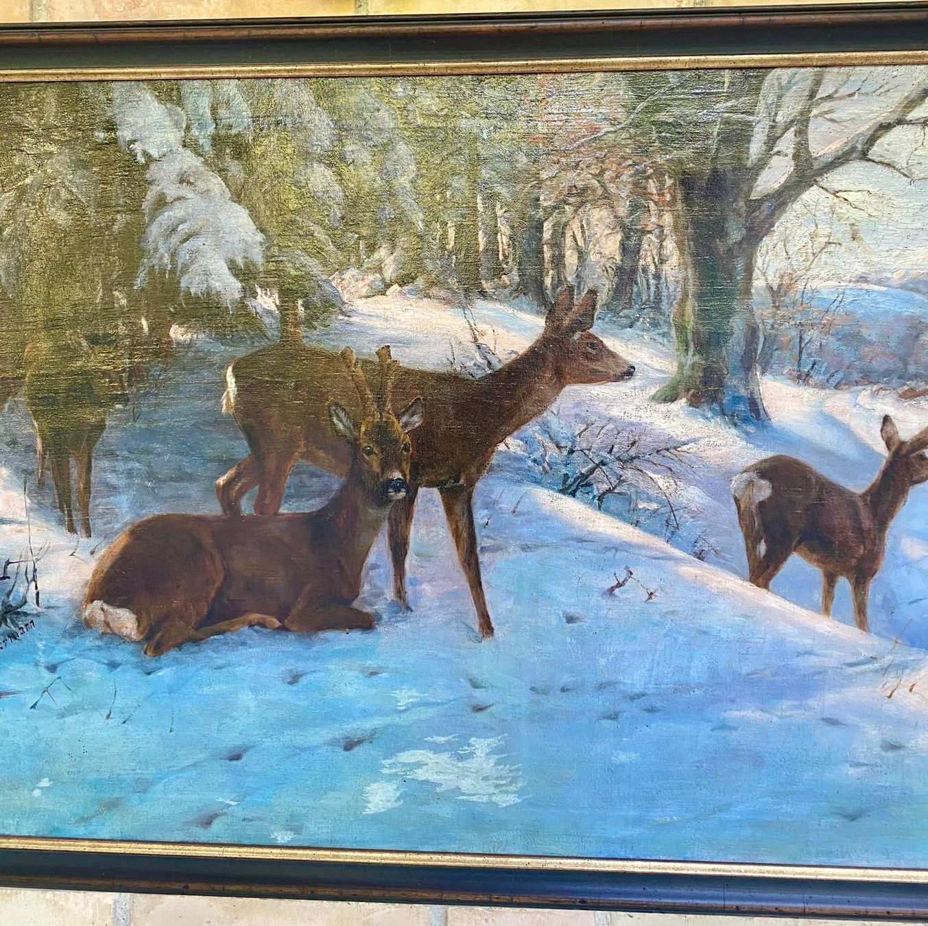 Dipinti: Gemälde Winterlandschaft mit Rehen, signiert! – Usato da Krauchthal venduto da SamsPuce