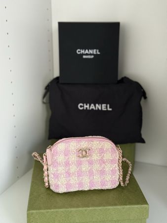 CHANEL VIP Tweed Mini Crossbody Tasche Pink/Creme – Gold CC 