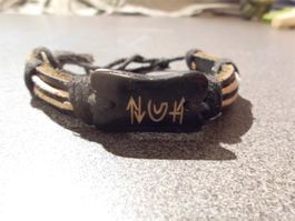 Armband schwarz/beige, Schnur, Plakete