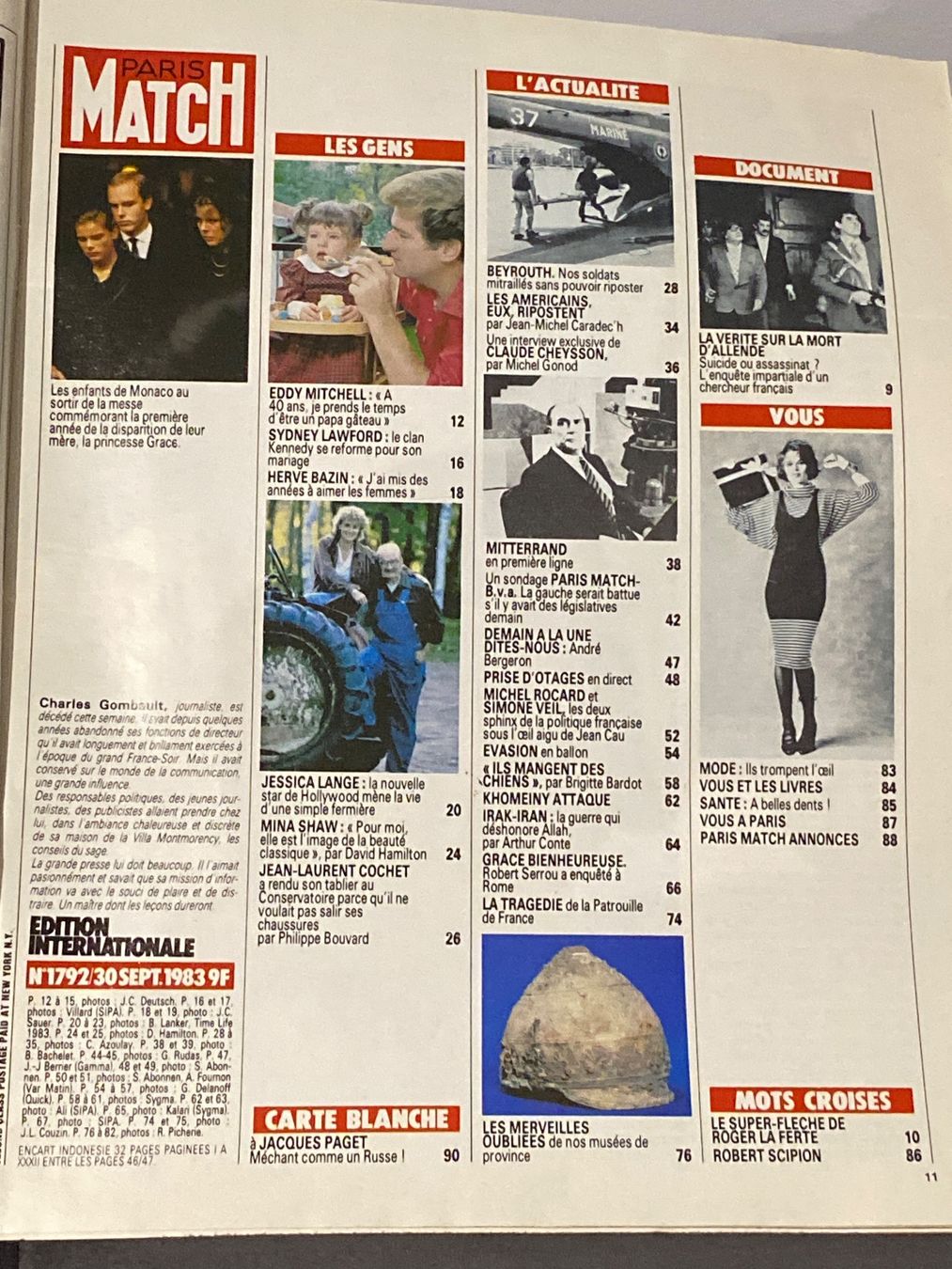 Riviste & Magazine: Paris Match - 30 septembre 1983 - Grace de Monaco – Usato da Fribourg venduto da Ldan 1