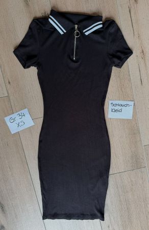 Schlauchkleid schwarz Grösse 34 XS Reissverschluss Kragen