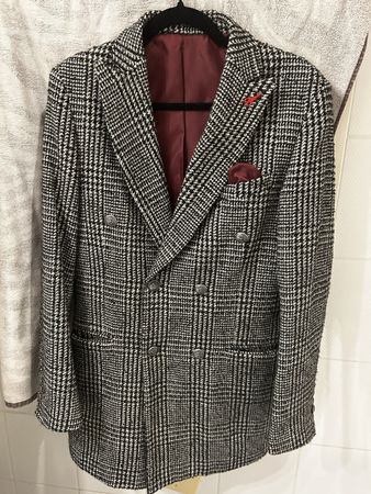 Herren Mantel Gr 48zweireihig kariert schwarz weiss neuwerti